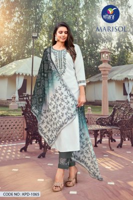 vitara fashion launch marisol reyon embroidered kurti with pant and printed dupatta catalogue readymade suit catalogs