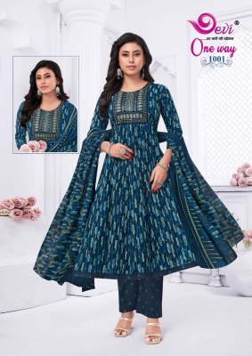 way vol 1 by Devi one Heavy Cotton Printed Anarkali Style With Neck Embroidery Work readymade suit catalogue Devi