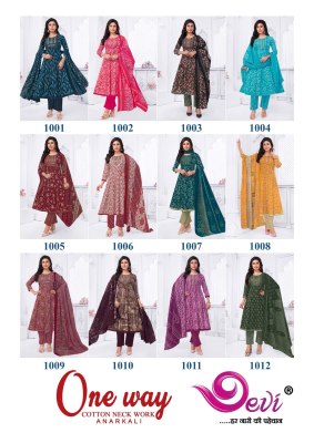 way vol 1 by Devi one Heavy Cotton Printed Anarkali Style With Neck Embroidery Work readymade suit catalogue readymade suit catalogs