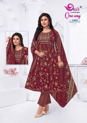 way vol 1 by Devi one Heavy Cotton Printed Anarkali Style With Neck Embroidery Work readymade suit catalogue readymade suit catalogs