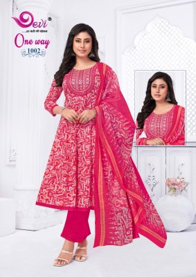 way vol 1 by Devi one Heavy Cotton Printed Anarkali Style With Neck Embroidery Work readymade suit catalogue readymade suit catalogs
