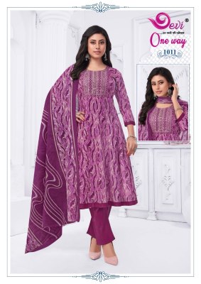 way vol 1 by Devi one Heavy Cotton Printed Anarkali Style With Neck Embroidery Work readymade suit catalogue readymade suit catalogs