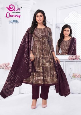 way vol 1 by Devi one Heavy Cotton Printed Anarkali Style With Neck Embroidery Work readymade suit catalogue readymade suit catalogs