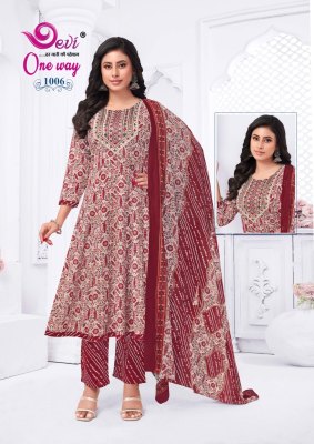 way vol 1 by Devi one Heavy Cotton Printed Anarkali Style With Neck Embroidery Work readymade suit catalogue readymade suit catalogs