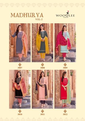 wooglee by madhurya vol 2 reyon handwork and embroidered kurti pant and dupatta at wholesale price kurtis catalogs