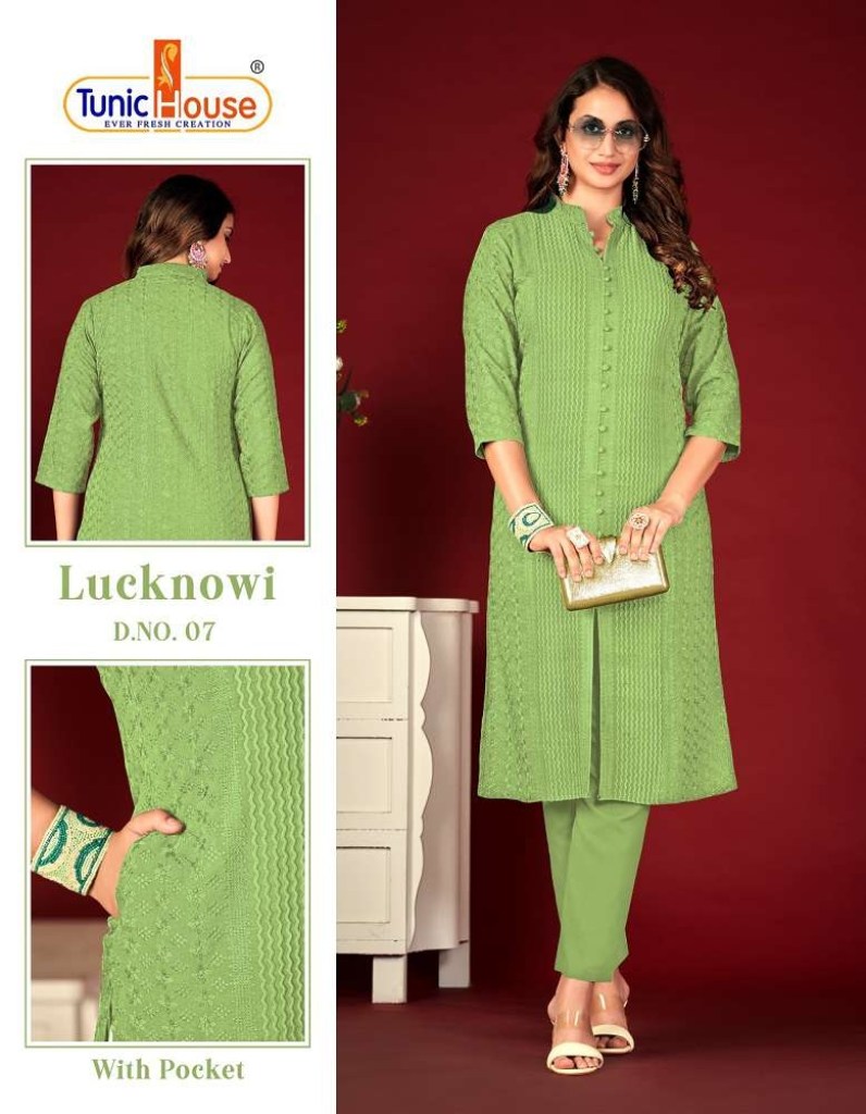 Cotton Straight Hand Embroidered(Lucknow Chikankari) Color Thread Work Kurta  Kurti – Fiza Fashions